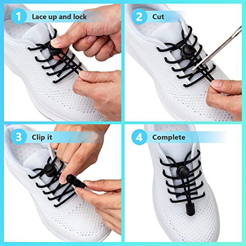 AIXMEET 5 Pairs Pure black shoe laces tieless, No Tie Shoe Laces for adults, Shoe Strings for Sneakers, elastic laces for Kids and Adult, One Size Fits All, shoelaces no tie - Image 3