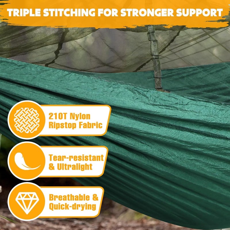 NATUREFUN Camping Hammock with Bug Net | 300kg Load Capacity,(300 x 200 cm) Breathable,Quick-drying Parachute Nylon Travel Hammock | 2 x Premium Carabiners,4 x Slings Included | Outdoor Indoor Garden - Image 4