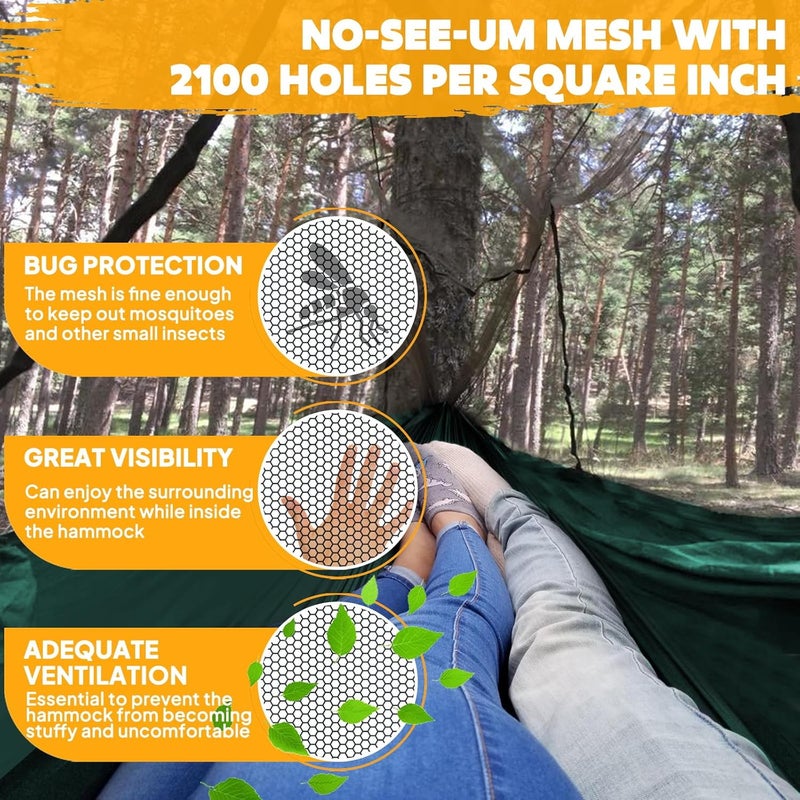 NATUREFUN Camping Hammock with Bug Net | 300kg Load Capacity,(300 x 200 cm) Breathable,Quick-drying Parachute Nylon Travel Hammock | 2 x Premium Carabiners,4 x Slings Included | Outdoor Indoor Garden - Image 5