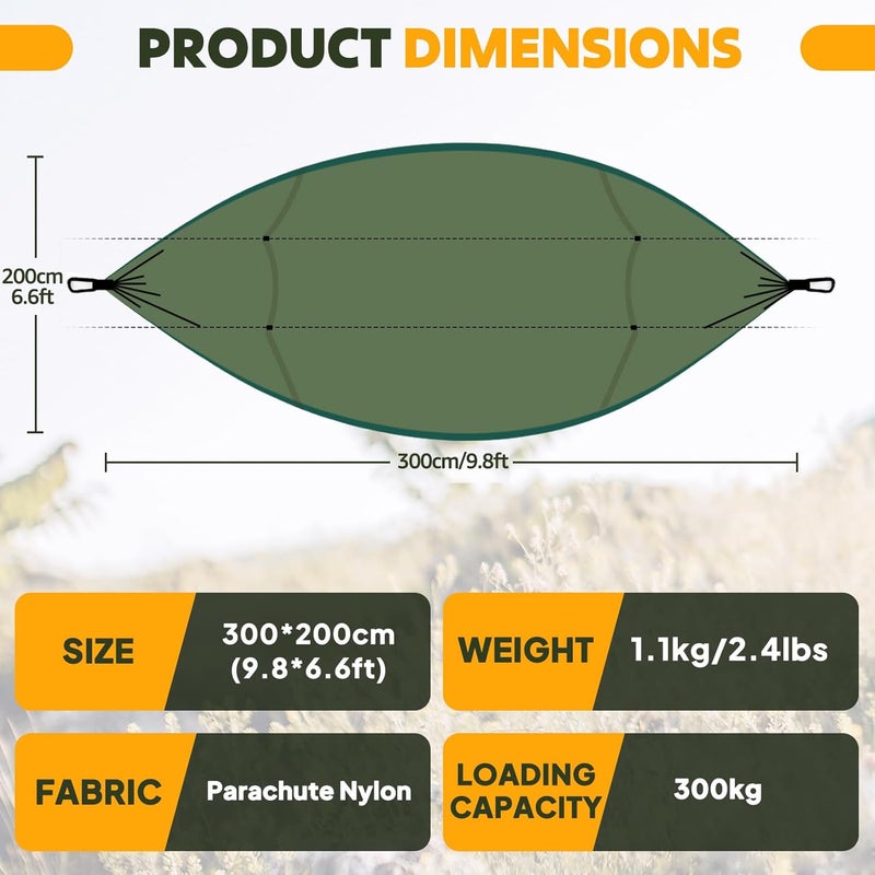 NATUREFUN Camping Hammock with Bug Net | 300kg Load Capacity,(300 x 200 cm) Breathable,Quick-drying Parachute Nylon Travel Hammock | 2 x Premium Carabiners,4 x Slings Included | Outdoor Indoor Garden - Image 3