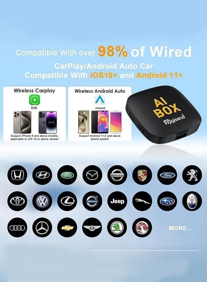 Digisand Wireless CarPlay Adapter Supports YouTube, Netflix & More Wired CarPlay to Wireless Dongle, AI Box CarPlay 2 in 1 Wireless AI Box Plug & Play - Image 3