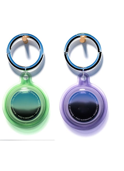 AirTag Applicable Case Soft Rubber Full Cover Anti Lost Waterproof Tracker , Airtags Case with Keychain for Apple Air Tags Multi-coloured Airtag Accessories Case Keyring (Purple + Green 2-Pack)