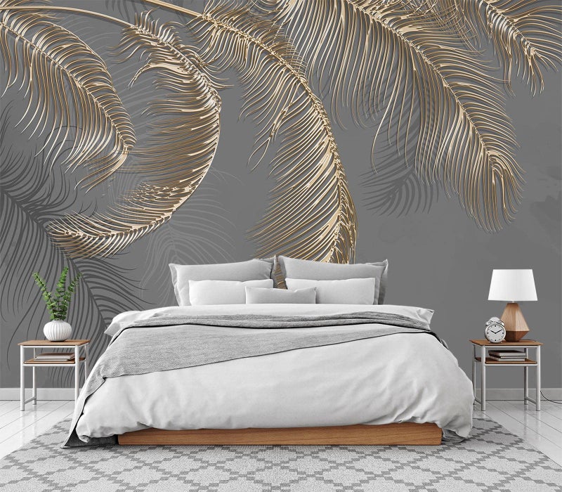 Cliouar Wall Mural  3D Wallpaper Decoration Grey Palm Leaf 155 x 103 Not SelfAdhesive