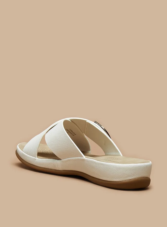 Le Confort Women's Textured Slip-On Slide Sandals with Metallic Accent