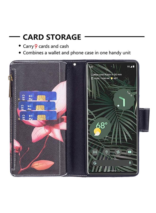 اس-توب جراب لهاتف Google Pixel 6 Pro بنمط رسم ملون وسحاب وغطاء جلدي قابل للطي أفقيًا مع حامل وفتحات للبطاقات ومحفظة - Image 5