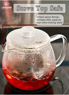 Life Smile 1200ml Borrosilicate Glass Kettle and Teapot with Infuser - Serves Hot & Cold Beverages Tea, Coffee, Milk Tea and Kambucha  - Image 4