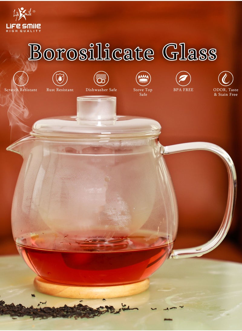 Life Smile - 1200ml Borrosilicate Glass Kettle and Teapot with Infuser - Serves Hot & Cold Beverages Tea, Coffee, Milk Tea and Kambucha - Image 1