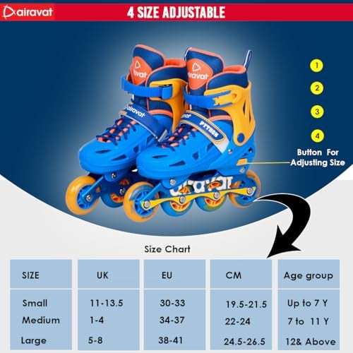 Airavat Python 7706 Inline Skates with 4 PU Wheels, ABEC-7 Bearings, Adjustable Size (35-38), Aluminum Frame, and PVC Shell. Ideal for Boys and Girls. Smooth, Durable Ride in Orange-Blue. - Image 5
