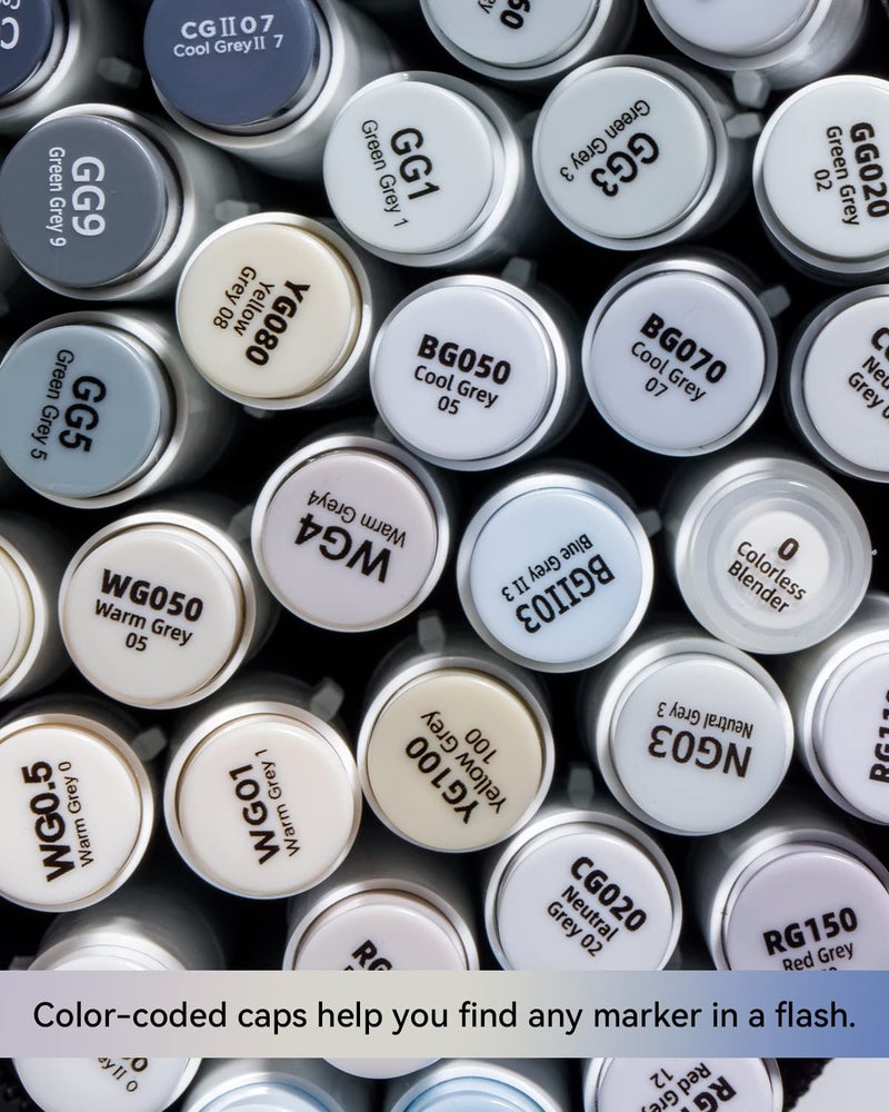 Ohuhu Grayscale Alcohol Markers Brush Tip- Double Tipped Alcohol Based Art Marker Set for Artist Adults Coloring Illustration Shading Layering- 36 Grey-tone Colors- Chisel& Brush- Honolulu- Refillable - Image 3