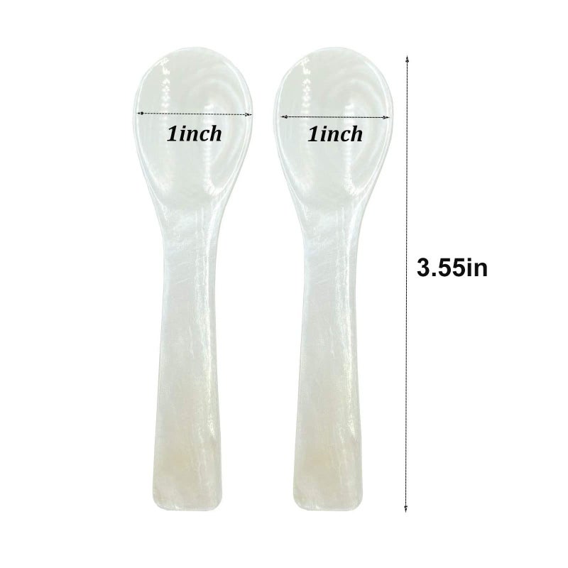 Nonbrand Wenplus 2 Pack 3.55inch Caviar Spoons Handcraft Mother of Pearl MOP Caviar Spoon W Round Handle with One Plastic Storage Box - White - Image 2