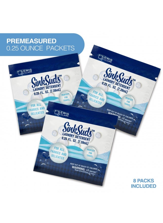 SinkSuds Laundry Detergent | Travel Size Liquid Soap | TSA Compliant | Safe For All Fabrics | 8 Packets