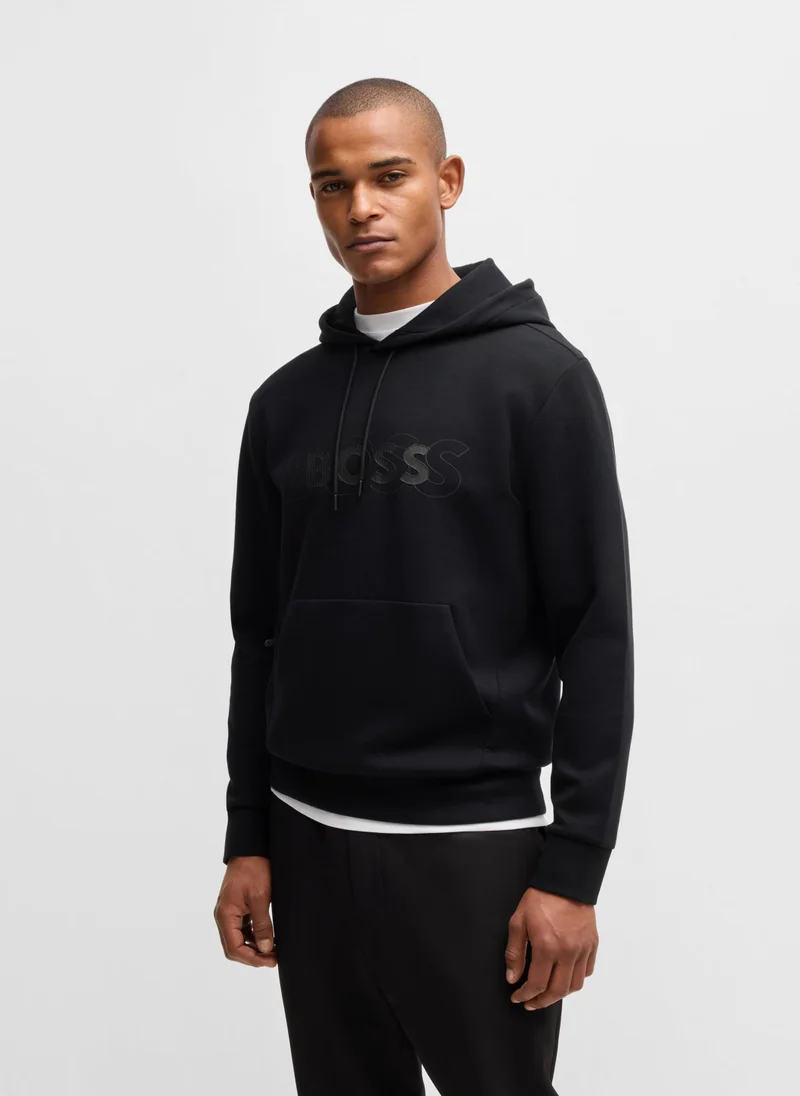 بوس Stretch-cotton hoodie with layered logo