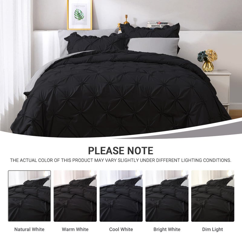 جولي فوغ سرير Jollyvogue Black/Gray في حقيبة لماغ مجموعة لمادة نوم Pintuck الحجم الكامل مجموعات 7 قطع مجموعات معزي مع أوراق المعززة - Image 5