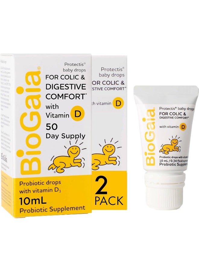 BioGaia Probiotics Drops With Vitamin D for Baby, Infants, Newborn and Kids Colic, Spit-Up, Constipation and Digestive Comfort, 10 ML, 0.34 oz, 2 Pack - Image 1