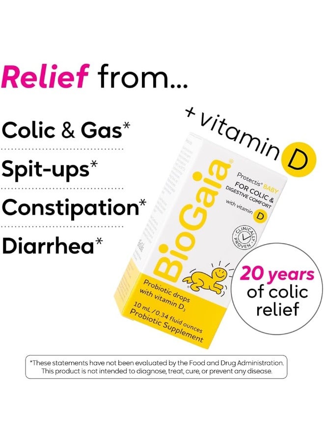 BioGaia Probiotics Drops With Vitamin D for Baby, Infants, Newborn and Kids Colic, Spit-Up, Constipation and Digestive Comfort, 10 ML, 0.34 oz, 2 Pack - Image 2