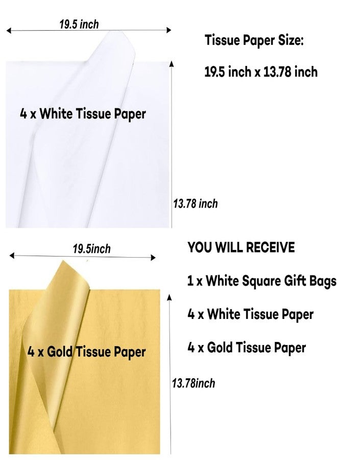 JUNESHE Large White Square Gift Bag with Handles &Tissue Paper, 9.84 inch Giant Big Gift Wrap for Birthday Wedding Party Favors - Image 3