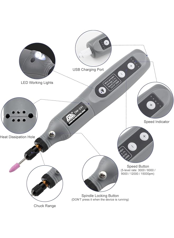 erorex Multiuse Tool Rotary Kit Cordless With 5 Speed And 26 Pcs Accessories Usb Charging Cable For Variety Of Crafting Cutting Sanding Grinding Engraving Nail Grooming Diy Project - Image 3