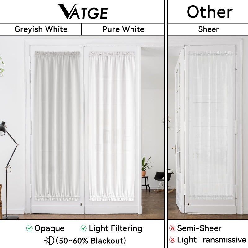 Vatge Self-Adhesive French Door Curtains - Rodless No Drill Light Filtering Window Treatment for Sliding Glass Doors, 1 Panel, W25 x L72, Greyish White - Image 4