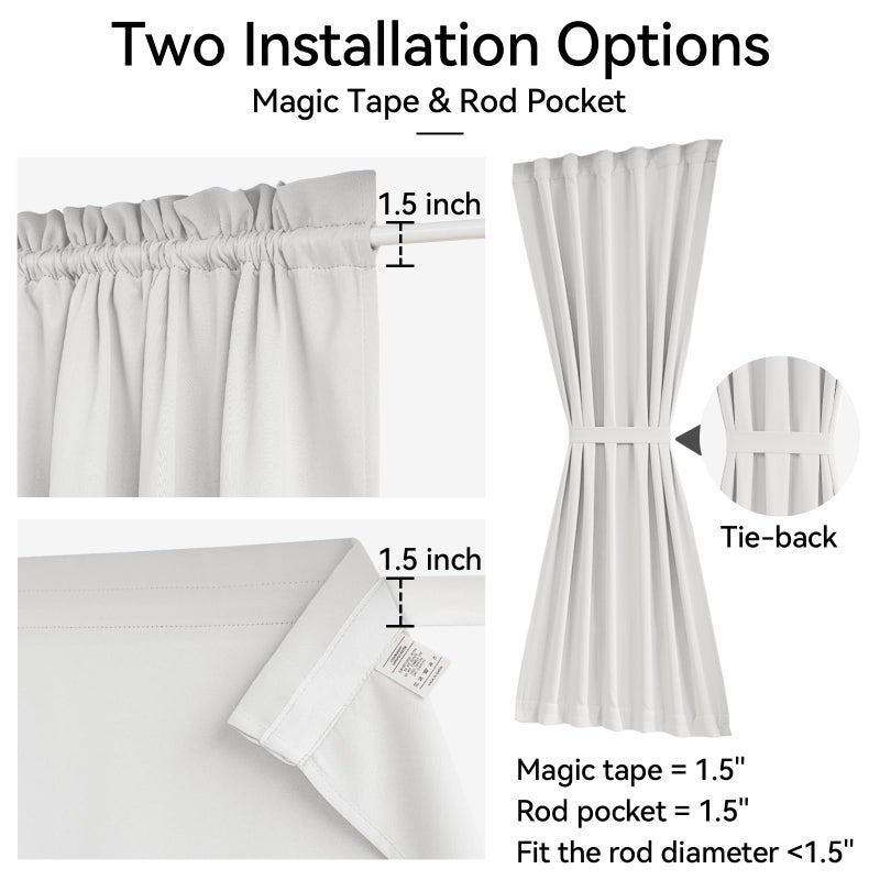 Vatge Self-Adhesive French Door Curtains - Rodless No Drill Light Filtering Window Treatment for Sliding Glass Doors, 1 Panel, W25 x L72, Greyish White - Image 2