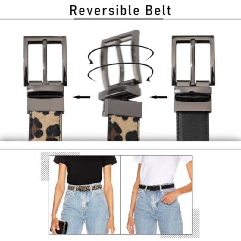 AWAYTR Reversible Leather Belt for Women - Two Color-in-One Belt for Jeans Dress Women Men Belt with Rotated Buckle - Image 3