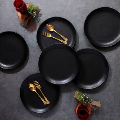 Decor Vibes Melamine Matt Black Dinner Set for Kitchen, Unbreakable Dinnerware Sets for Dining Table, Serving Bowls and Tray (12 Pcs, Matt Black, for 2 Person - Image 5