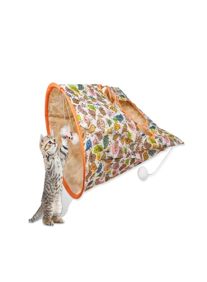 Andiker Cat Tunnel Bags for Indoor Cats, 13x17x12In Foldable Cat Crinkle Bag with 3 White Plush Balls and 1 Mouse 5 Holes for Kitten to Hide and Catch 3 Layers Cat Toy (Bird) - Image 1