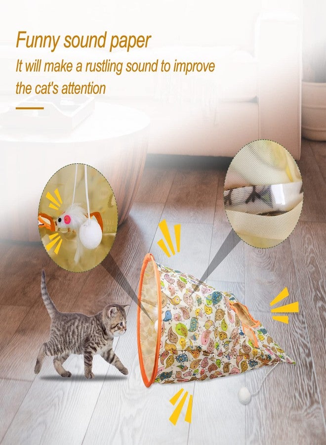 Andiker Cat Tunnel Bags for Indoor Cats, 13x17x12In Foldable Cat Crinkle Bag with 3 White Plush Balls and 1 Mouse 5 Holes for Kitten to Hide and Catch 3 Layers Cat Toy (Bird) - Image 2