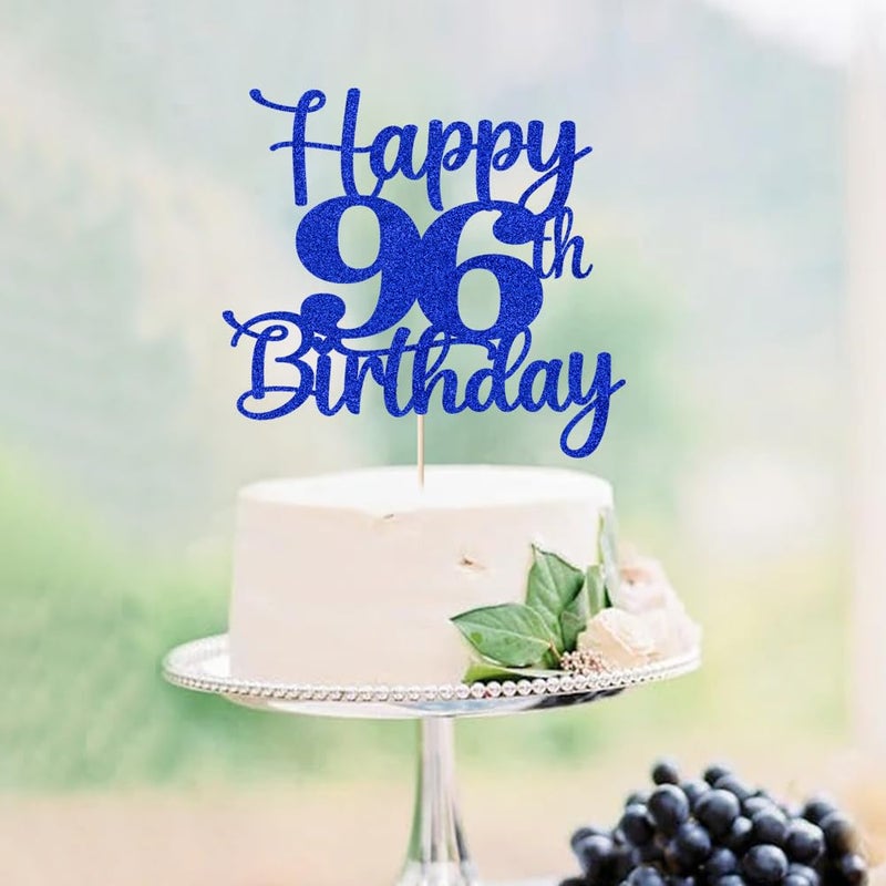 Kaoenla Happy 96th Birthday Cake Topper Hello 96 Cheers to 96 Years 96th Anniversary /96 years old birthday Party Decoration (96th  blue) - Image 2