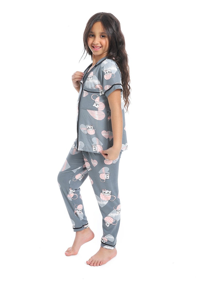 Caesar Girls' multi-colored pajamas with buttons on the front - Image 2