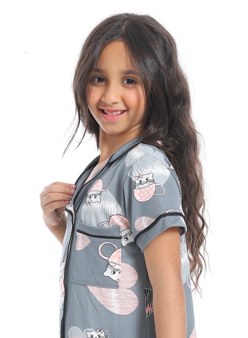 Caesar Girls' multi-colored pajamas with buttons on the front - Image 4