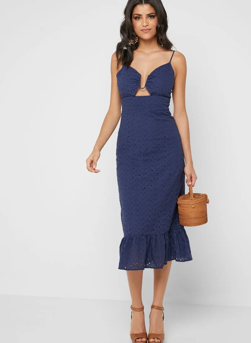 Fashion Union Cut Out Sweat Heart Neckline Ruffle Trim Dress