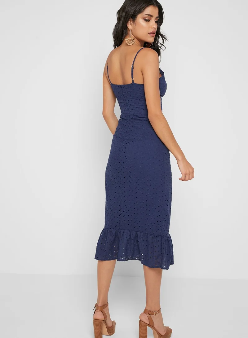 Fashion Union Cut Out Sweat Heart Neckline Ruffle Trim Dress