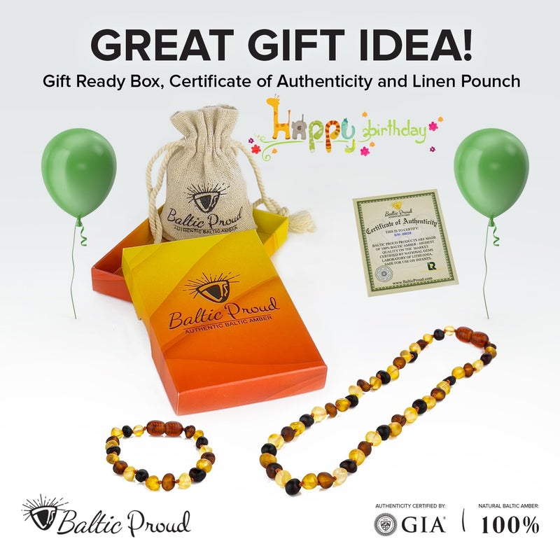 Baltic Proud Raw Baltic Proud Amber Necklace and Bracelet Gift Set (Unisex Multi Raw 12.5 Inches/5.5 Inches) - Certified Premium Quality Raw Baltic Sea Amber - Image 4