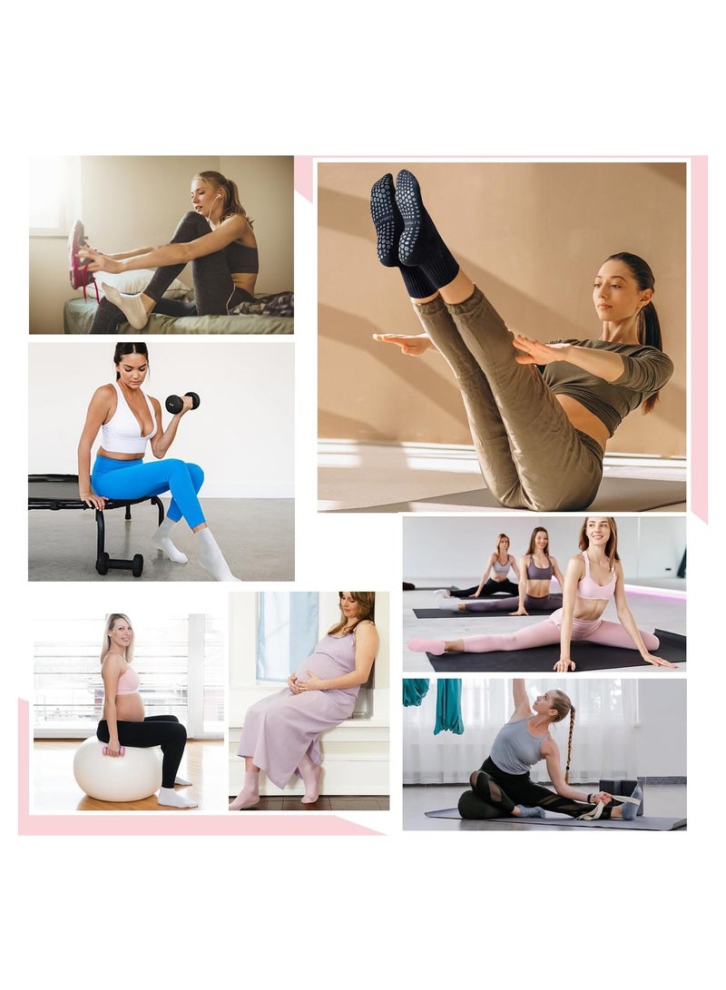 Zikra 2 Pairs Pilates Socks Grip Socks for Women-Non-Slip Yoga Grip Barre Socks for Ballet Dance Barefoot Workout Pregnant Crew Socks - Image 5