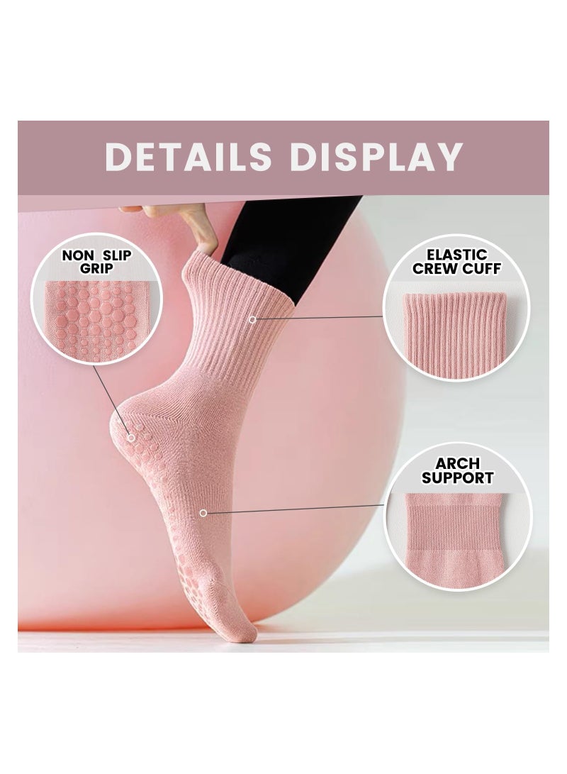 Zikra 2 Pairs Pilates Socks Grip Socks for Women-Non-Slip Yoga Grip Barre Socks for Ballet Dance Barefoot Workout Pregnant Crew Socks - Image 4