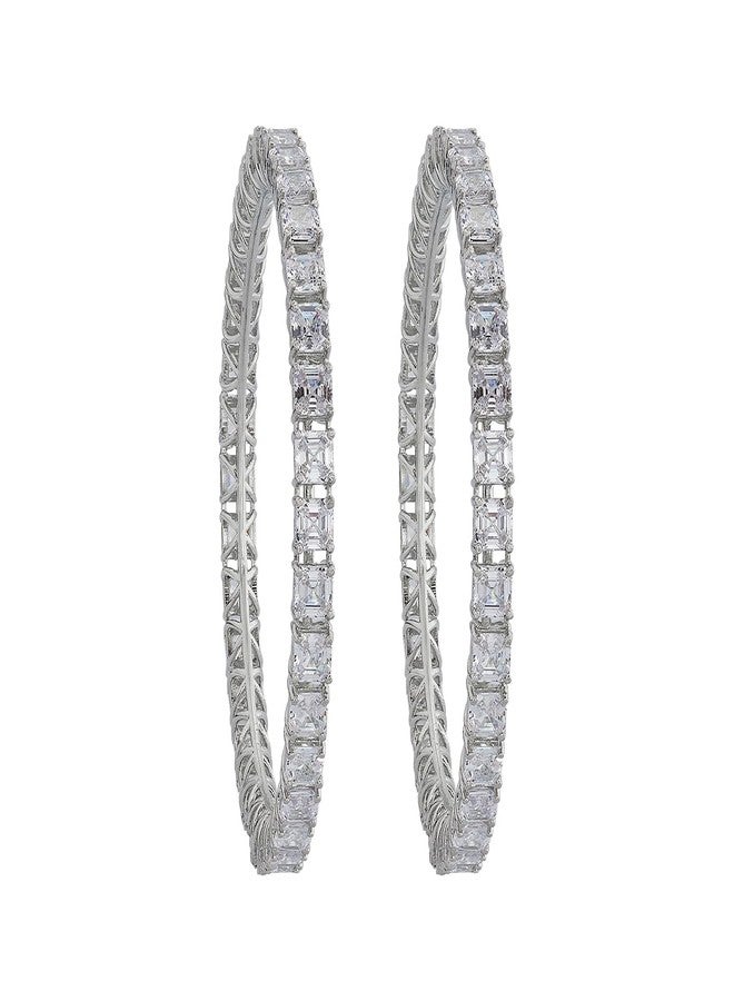KUSHAL'S Fashion Jewellery White Rodium Polished Copper Zircon Bangles, Best for Festive & Special Occasion - 443274 - Image 1