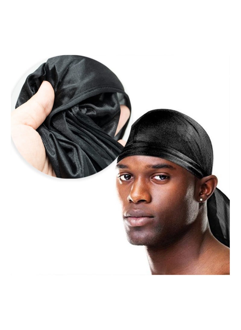 Zikra Durag Men's Silk Silky Satin Breathable Soft Doo Rags Men with Long Tail and Wide Straps for Women Waves Pack of 2 - Image 5