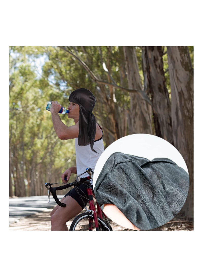 Zikra Durag Men's Silk Silky Satin Breathable Soft Doo Rags Men with Long Tail and Wide Straps for Women Waves Pack of 2 - Image 3