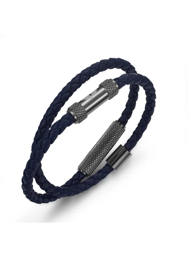POLICE Urban Texture Men's Double Wrap Blue Leather Bracelet 170mm