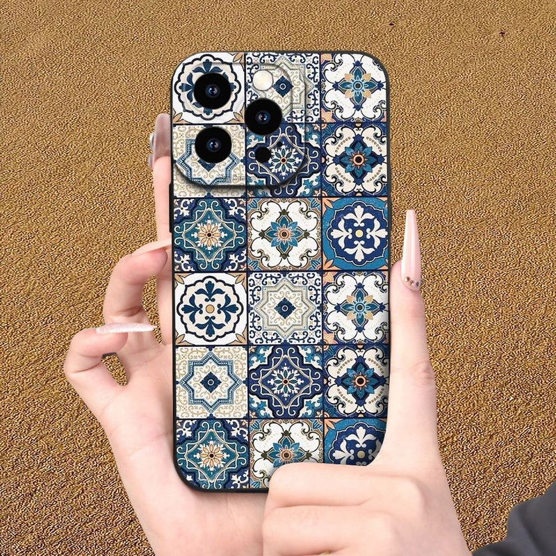 حافظة هاتف بتصميم بلاط رجعي بألوان متعددة لجهاز iPhone XS، متينة ومقاومة للصدمات مع قبضة غير لامعة - Image 3