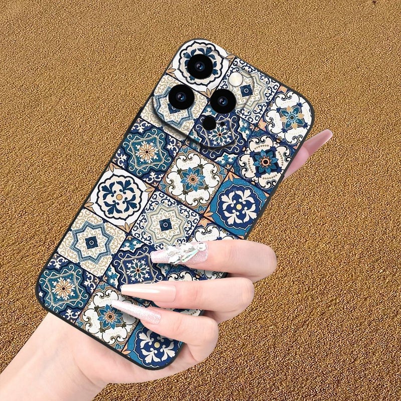 حافظة هاتف بتصميم بلاط رجعي بألوان متعددة لجهاز iPhone XS، متينة ومقاومة للصدمات مع قبضة غير لامعة - Image 2