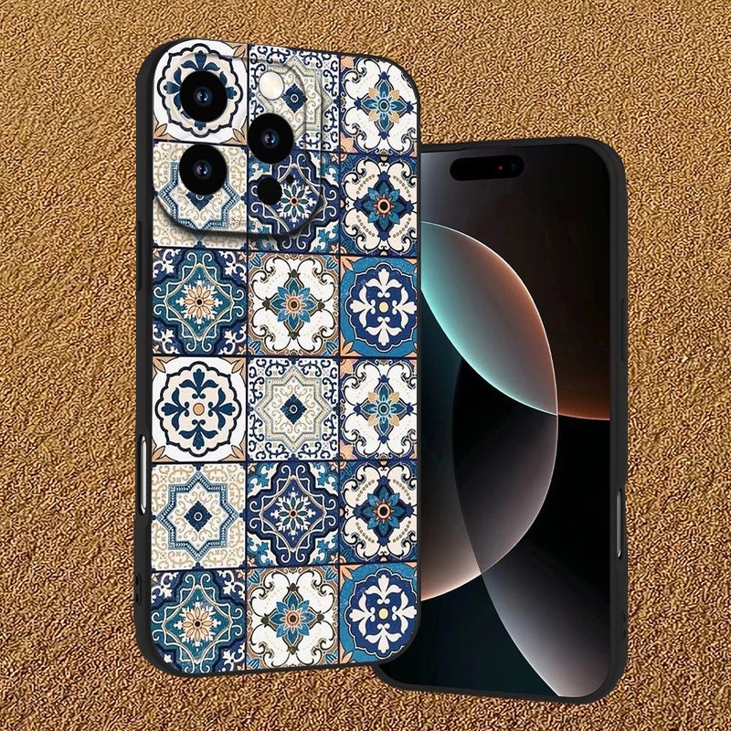 حافظة هاتف بتصميم بلاط رجعي بألوان متعددة لجهاز iPhone XS، متينة ومقاومة للصدمات مع قبضة غير لامعة - Image 5