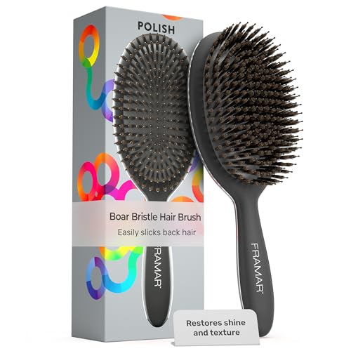 FRAMAR Soft Boar Bristle Hair Brush For Women  Boars Hair Brush For Women Boar Brush For Fine Hair Hairbrush For Fine Hair Soft Bristle Brush For Slick Back Volume and Shine  Black