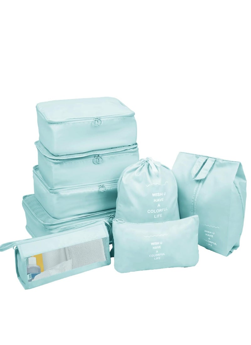 Home Care 8 Set Packing Cubes for Suitcase, Compression Packing Cubes for Carry on Suitcases, Luggage Organizer Packing Cubes for Travel Essentials, Large Mesh Luggage Packing Cubes for Suitcases Blue  - Image 1