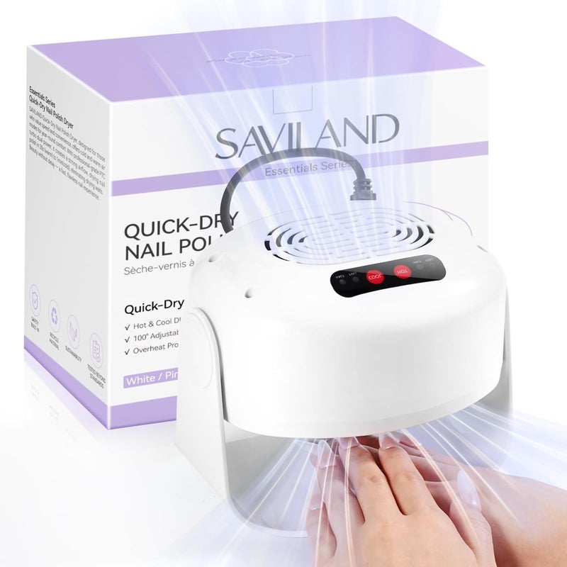 SAVILAND Essentials 600W Fast Nail Dryer 6X Fast Drying Nail Polish Dryer for Regular Polish Nail Fan With Adjustable Angle Fingernail Dual Heating Cooling Modes Dry Nail Dehydrator for Salon White