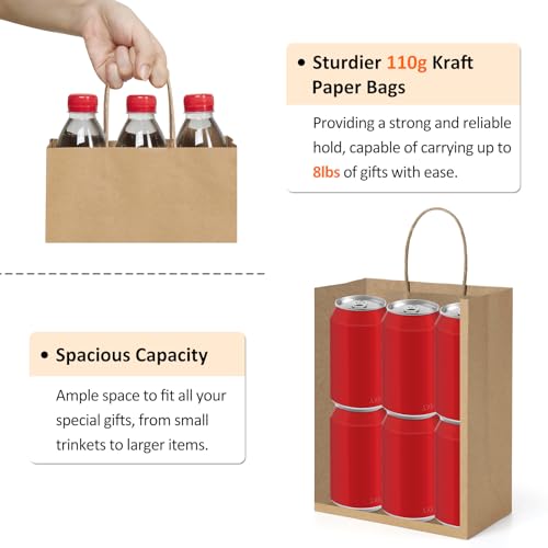 BagDream 25Pcs Brown Gift Bags 8x4.25x10.5 Kraft Paper for Gifts, Shopping Retail Merchandise Grocery Sacks, Brown Paper Bags with Handles Bulk Medium - Image 3