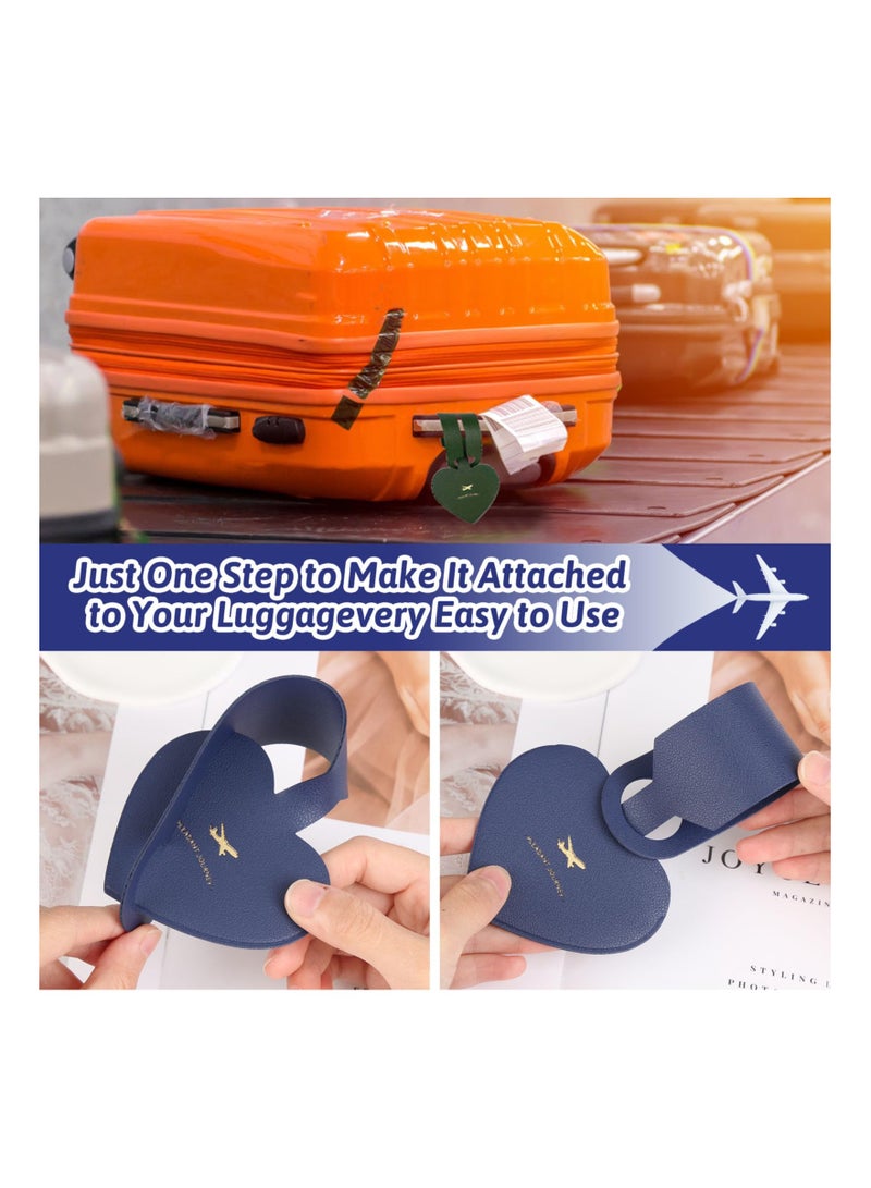 SOLARAE PU Leather Luggage Tags, Waterproof Suitcase Name id Tags with Adjustable Strap Personalized Heart Identifier Travel Bag Baggage Labels Holder Set for Flight Baggage Travel Accessories(4 Colors) - Image 2