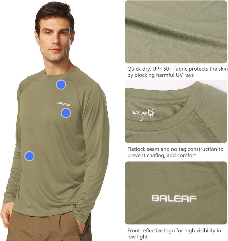 Baleaf Men's Sun Protection Shirts UV SPF UPF 50+ Long Sleeve Rash Guard Fishing Running Quick Dry Lightweight - Image 3