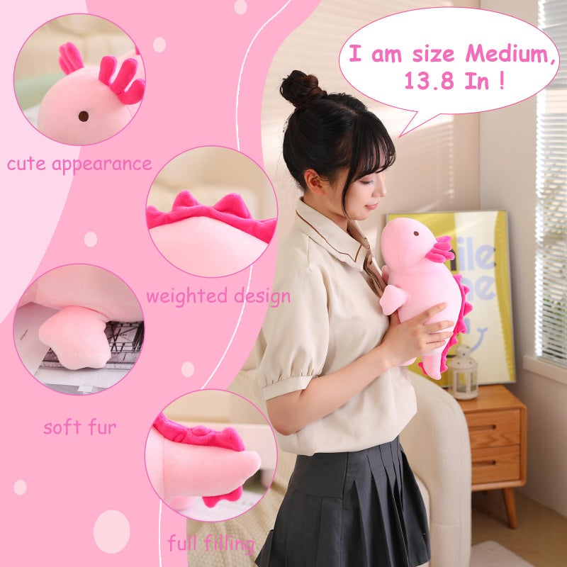SQEQE Weighted Axolotl Plush Toy, Pink Axolotl Stuffed Animals Cute Plush Pillow, Cute Weighted Stuffed Animals Gifts for Girls & Boys Pink 13.8 Inch, 1.6 Lbs - Image 3