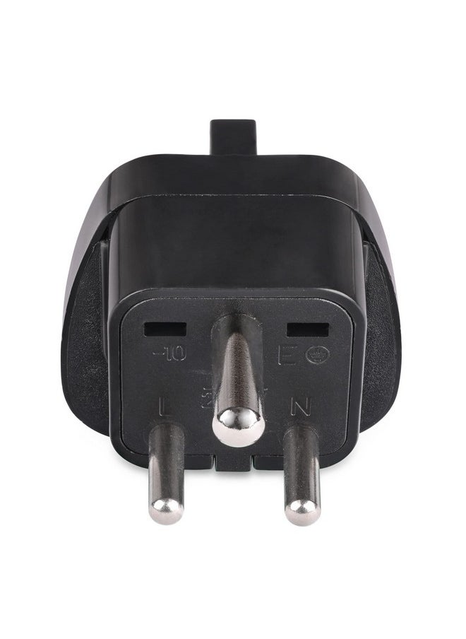 OREI European (Schuko) to India Plug Adapter - Convert European Type E/F Input to India Type D Three Prong Output Connection - Heavy Duty - Black Color (4 Pack)